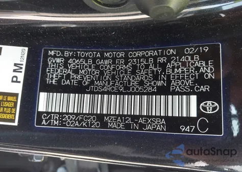 2020 Toyota Corolla Se/Night Shade из США, поврежденный, VIN JTDS4RCE9LJ005284